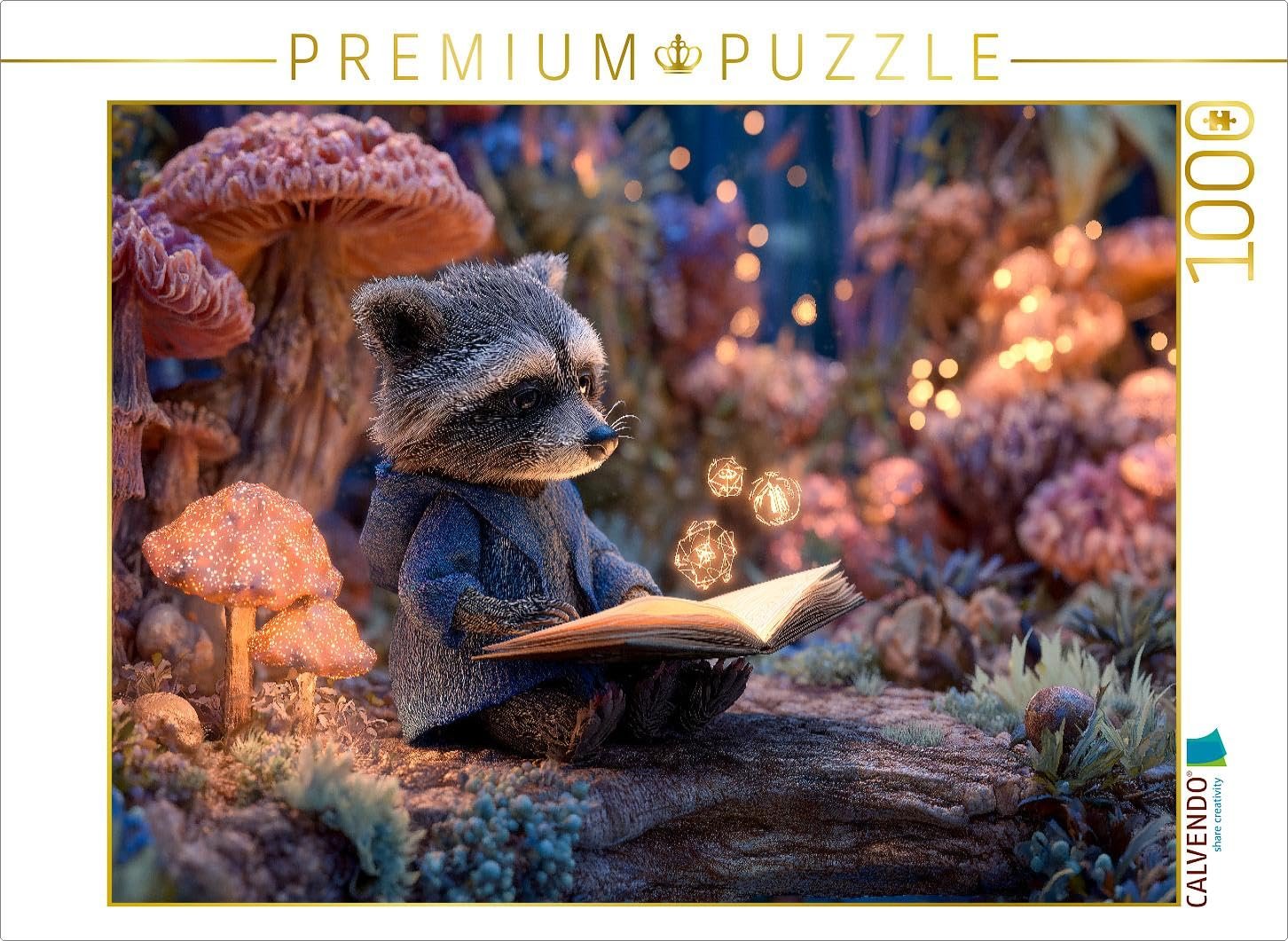 Пазл CALVENDO Magical Raccoon Reads Magic in the Fairy Forest 1000 деталей 64 x 48 см, фото №1