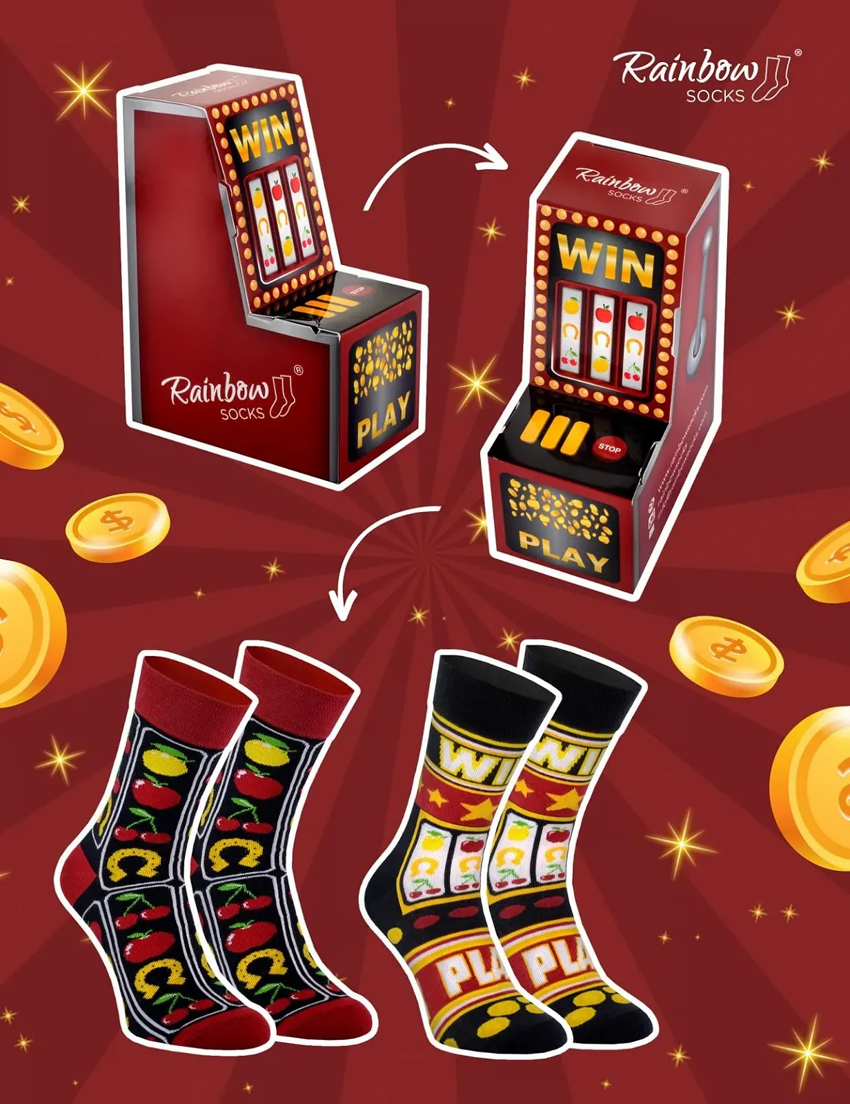 Шкарпетки Rainbow Socks Slot Machine Socks (Однорукий бандит) - 2 пари, фото №3 Шкарпетки Rainbow Socks Slot Machine Socks (Однорукий бандит) - 2 пари, фото №3