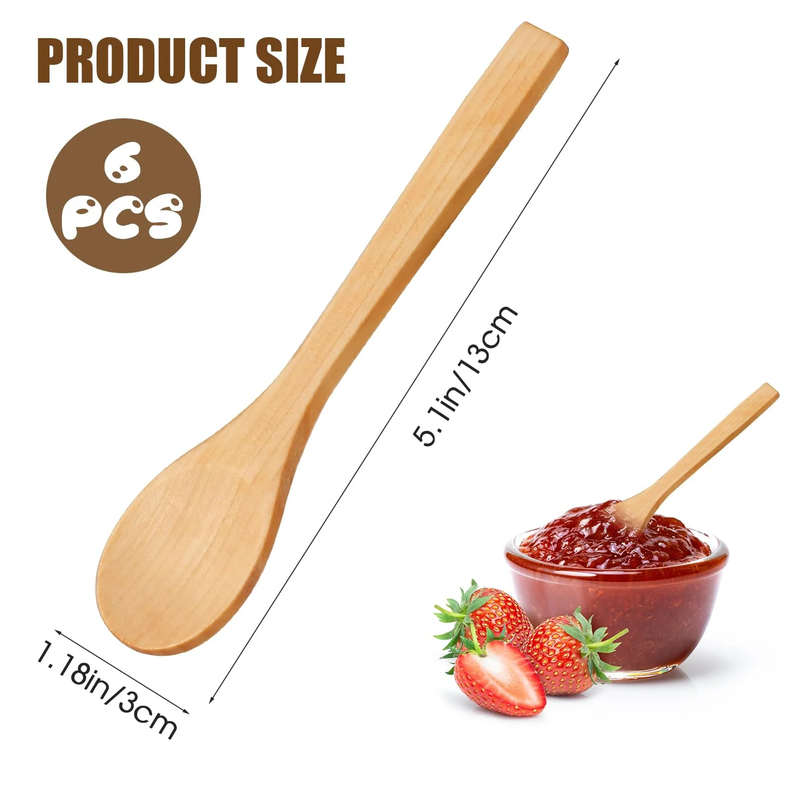 Ложка Дерев'яна невеликого розміру з довгою ручкою 13 cm Паковання з 6 штук, фото №2