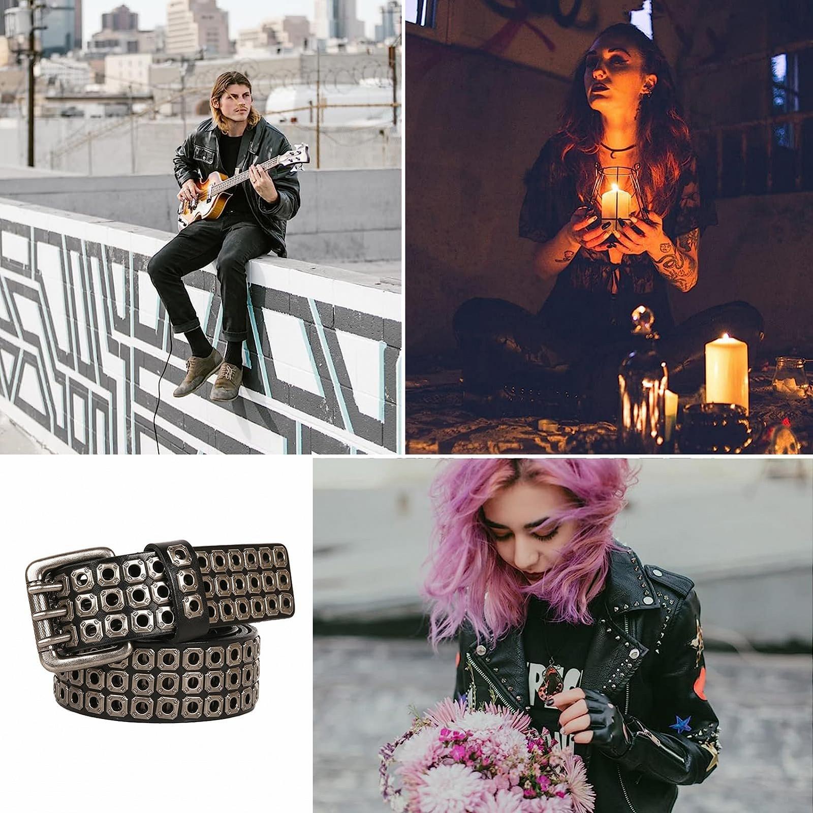 Ремінь Agutalithic Punk Rock з трьома рядами порожнистих заклепок, фото №5