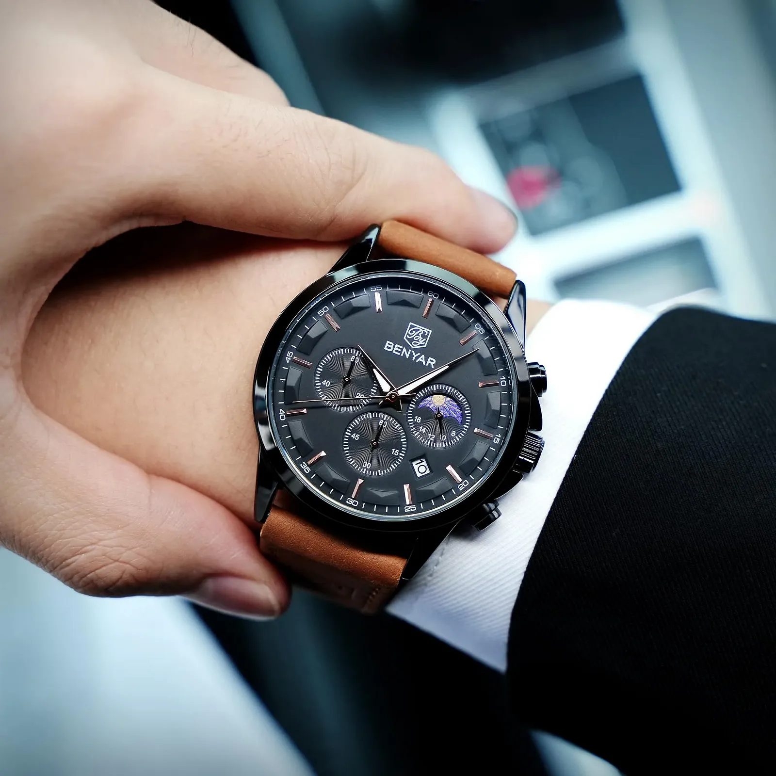 Чоловічий годинник Benyar Хронограф Аналоговий Кварцовий Водонепроникний, фото №4