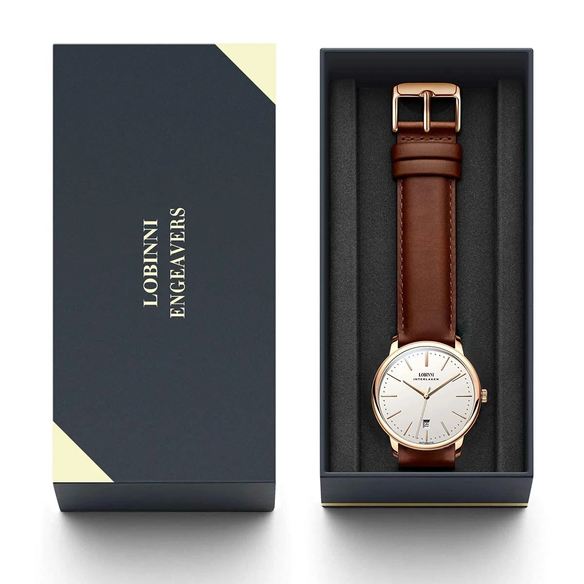 Мужские Квадратные Автоматические Механические Модные Аналоговые Роскошные Календарные Наручные Часы LOBINNI Rose White L Mechanical, Rose-White-L, Mechanical, фото №7