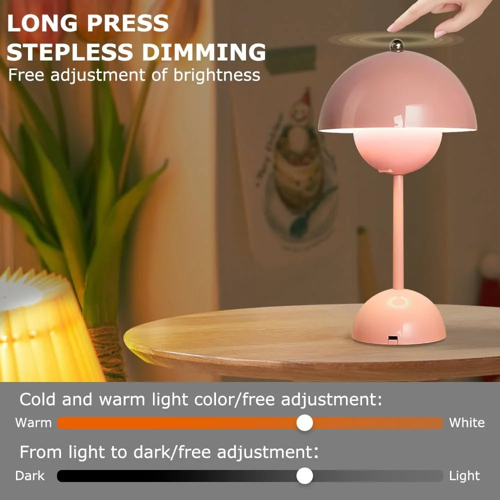Настільна лампа Flowerpot Mushroom акумуляторна сенсорна USB Рожева, фото №6