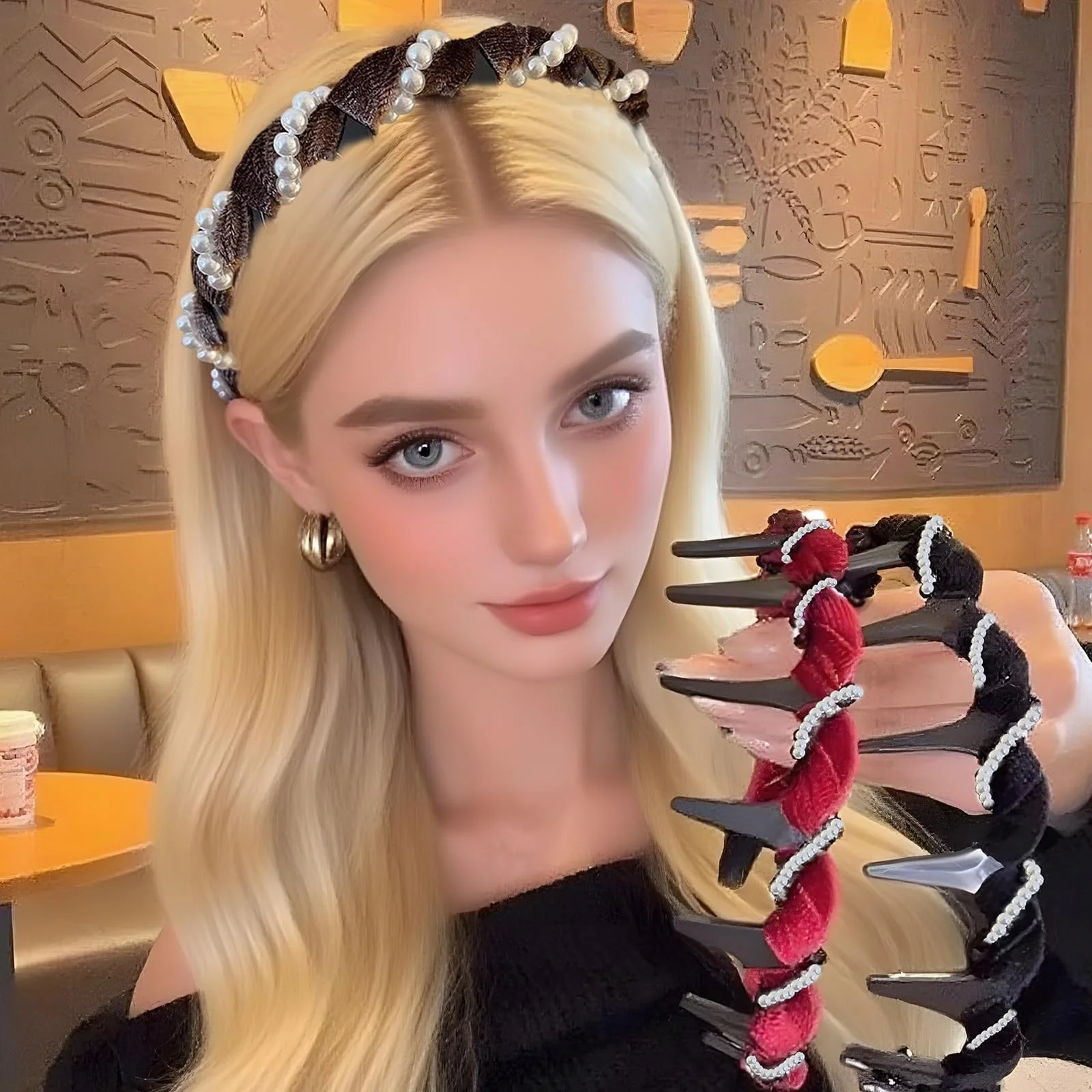 Вінтажний обруч для волосся з штучними перлинами, 3 шт., фото №6