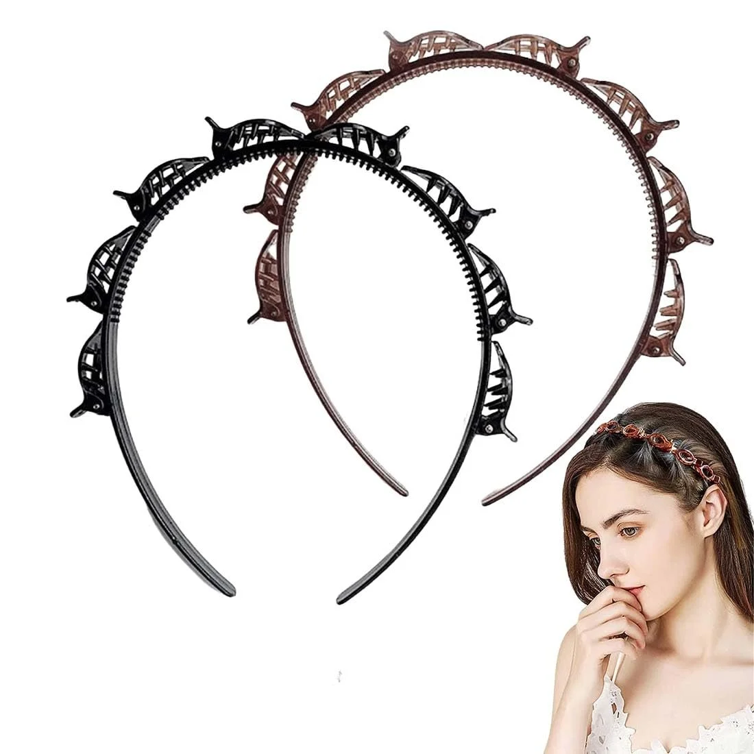 Набір обручів на Голову з Затискачами 2 шт, фото №1