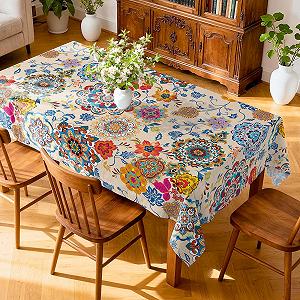 Скатертина Arquiel Boho Flower 140 x 180 см прямокутна водовідштовхувальна з поліестеру вінтажні квіти synthetic.ua - Фото 1