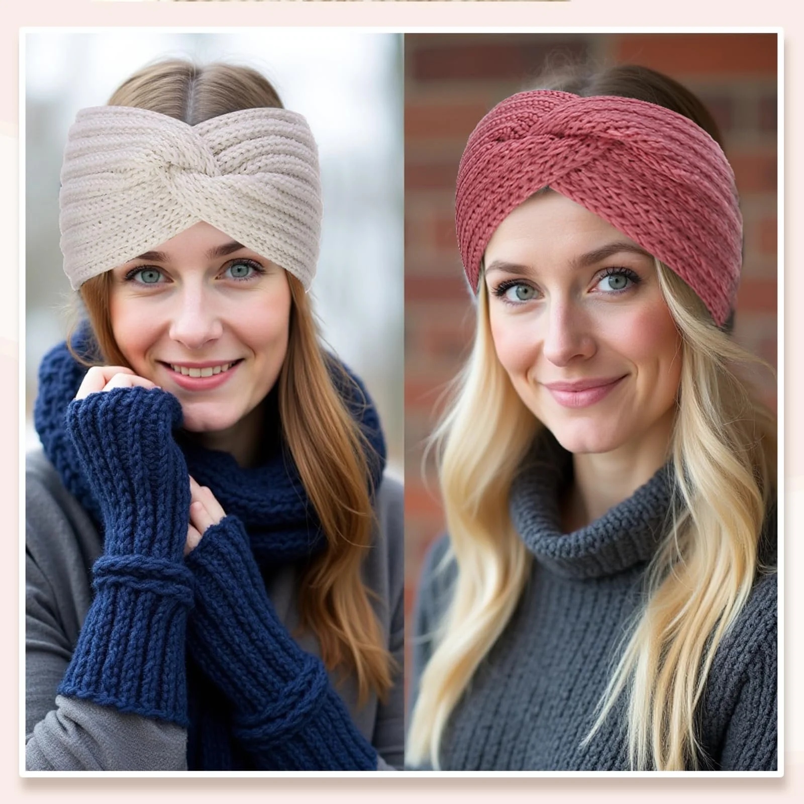 Пов'язка на голову в'язана зимова, фото №5