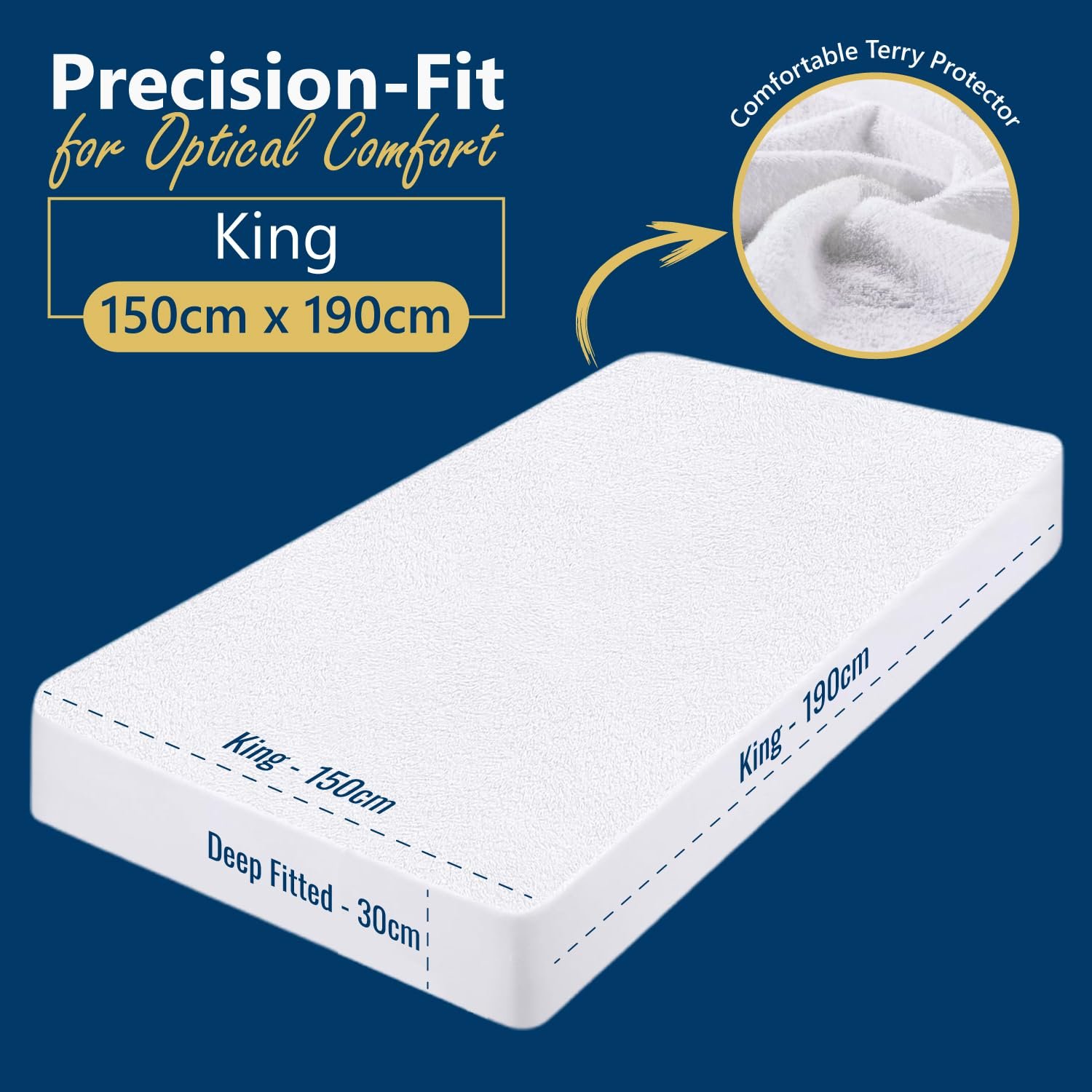 Наматрасник Blisslo Водонепроницаемый Махровый King Size Хлопок 150 x 190 x 30 см, фото №3