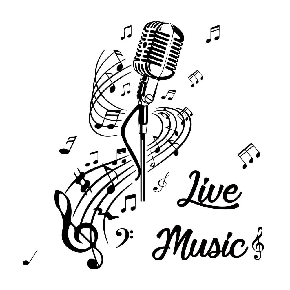 Наклейка на стіну SUPERDANT Live Music Мікрофон Ноти Чорна Вінілова 2 аркуші, фото №3