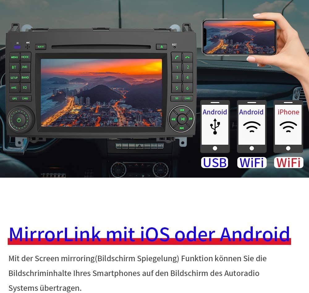 Штатна автомагнітола AWESAFE AW-M8B для Mercedes-Benz / 7" / Сенсорна / 2/32Гб / Android 12 / Apple CarPlay / Android Auto / Bluetooth / WI-FI / GPS / USB / CD / DVD / DAB+, фото №4