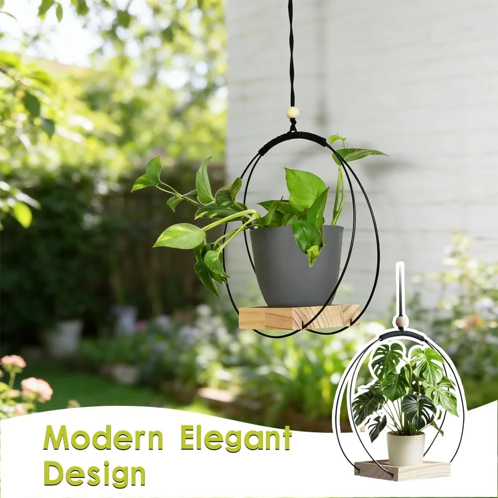 Підвісні кошики 2 шт. сучасні в стилі бохо з дерев'яною основою та металевим кільцем, фото №6 Підвісні кошики 2 шт. сучасні в стилі бохо з дерев'яною основою та металевим кільцем, фото №6