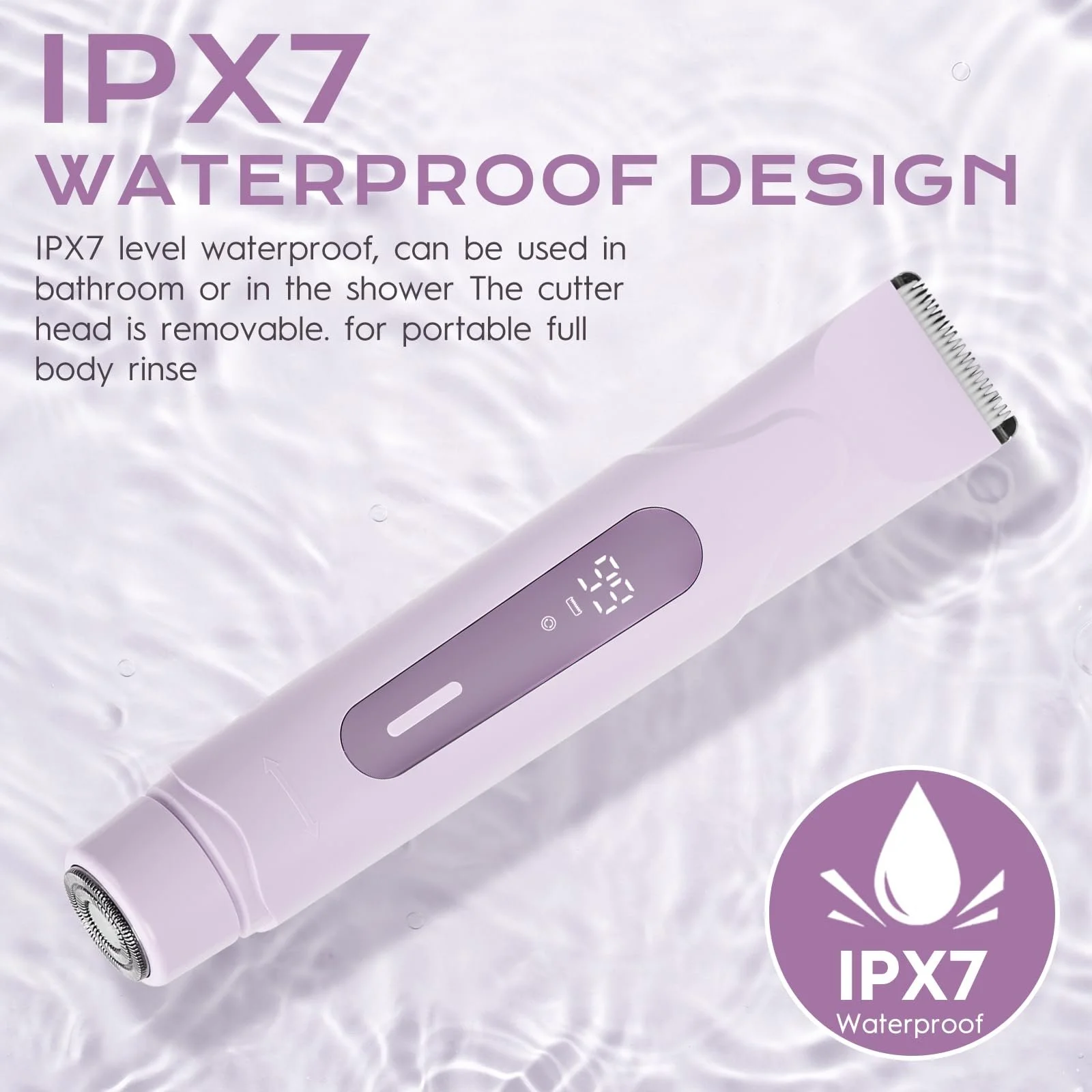 Жіноча бритва для інтимних зон USB-C IPX7 LED-дисплей Purple, фото №4 Жіноча бритва для інтимних зон USB-C IPX7 LED-дисплей Purple, фото №4