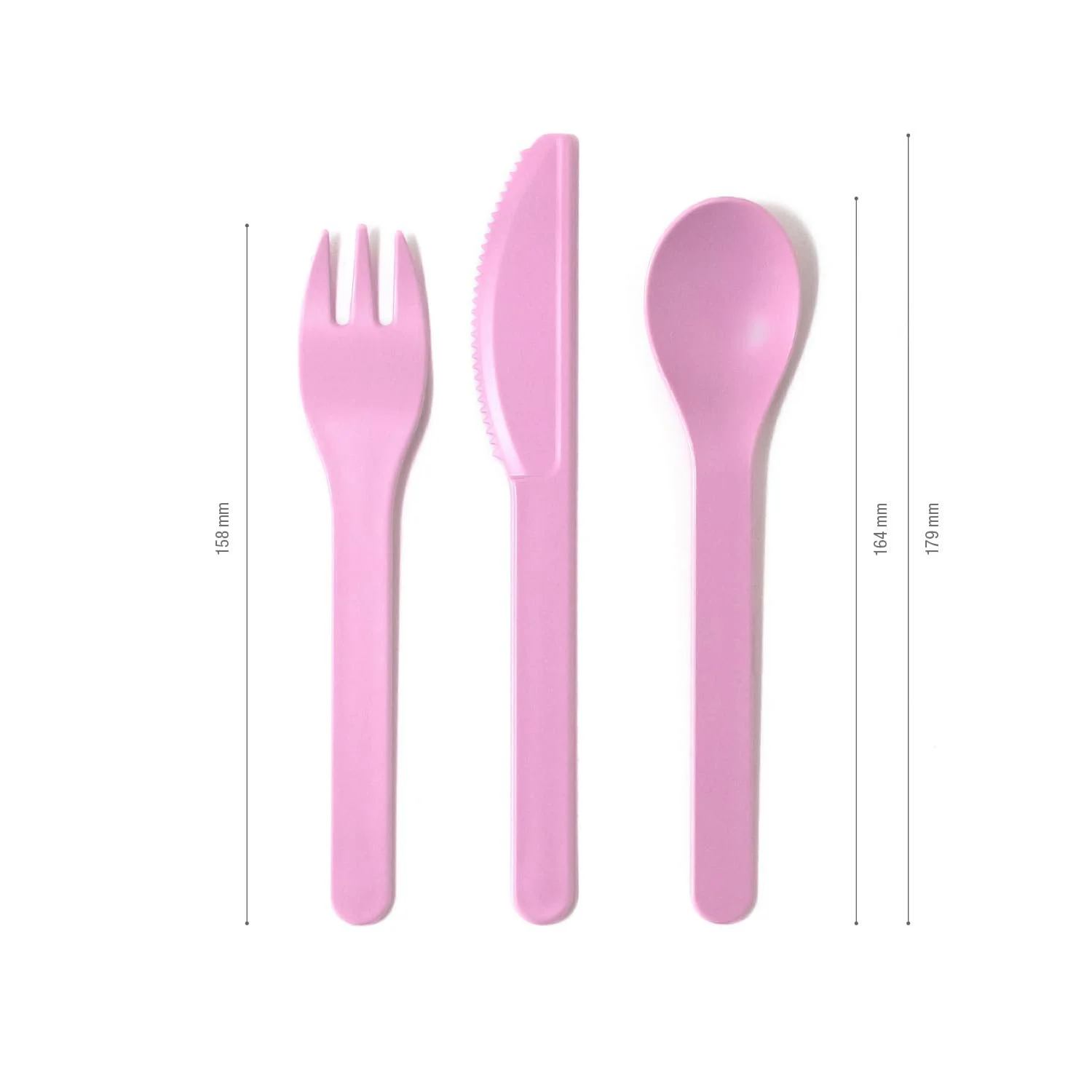 Набір пластикових столових приборів, 54 штуки (18 ножів, виделок, ложок), міцний, рожевий, з переробленого пластику RPET, фото №3