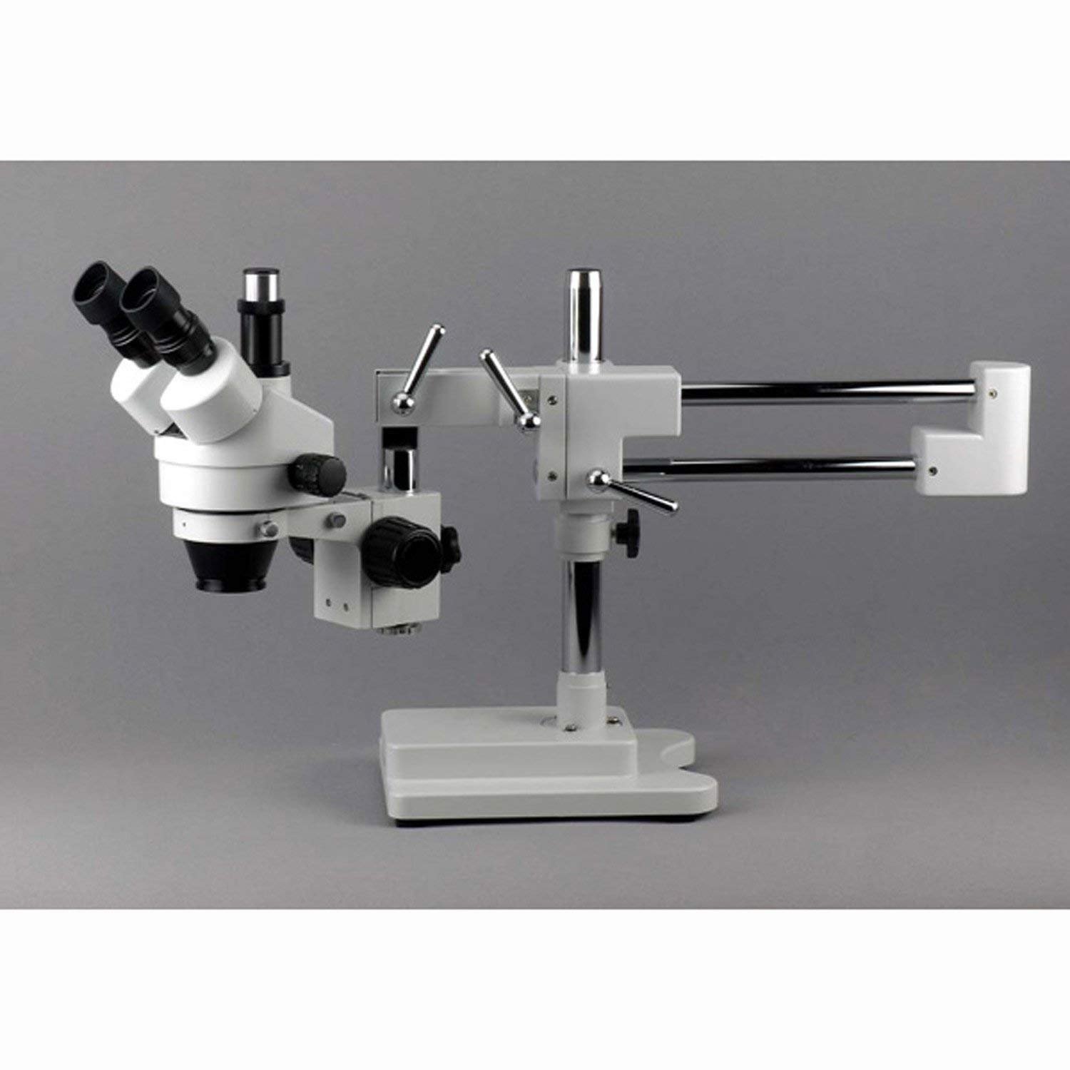 Тринокулярный стереомикроскоп с зумом AmScope SM-4TP Professional с одновременным контролем фокусировки, окулярами WH10X, зум-объективом 0,7X-4,5X, окружающим освещением, двухрычажной штативной стойкой, 7X-45X, фото №3