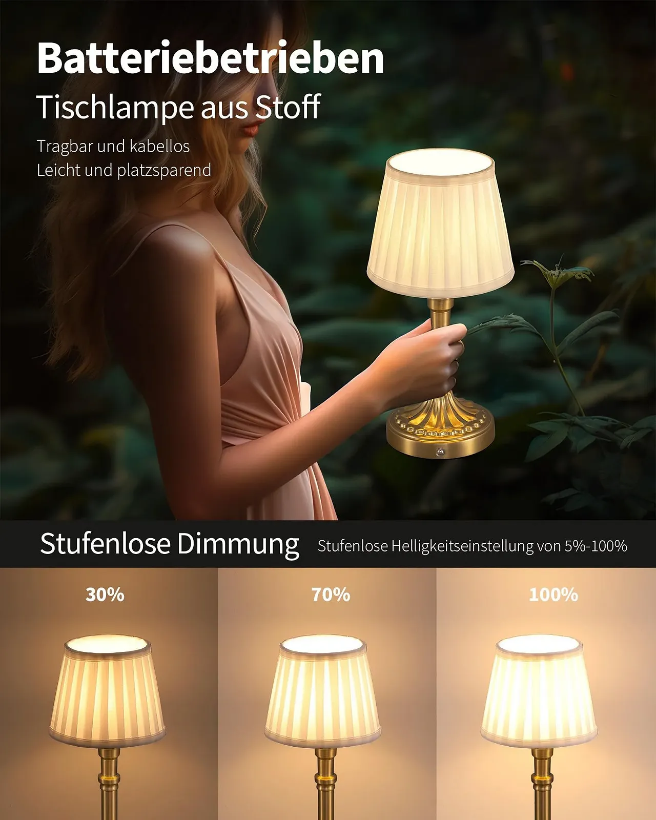 Настільна лампа LED бездротова сенсорна димована Bronze, фото №4