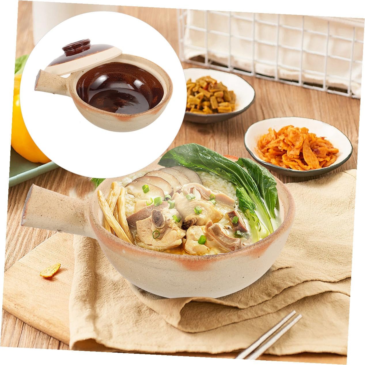 Кастрюля для запекания керамическая с ручкой термостойкая ударопрочная, фото №6