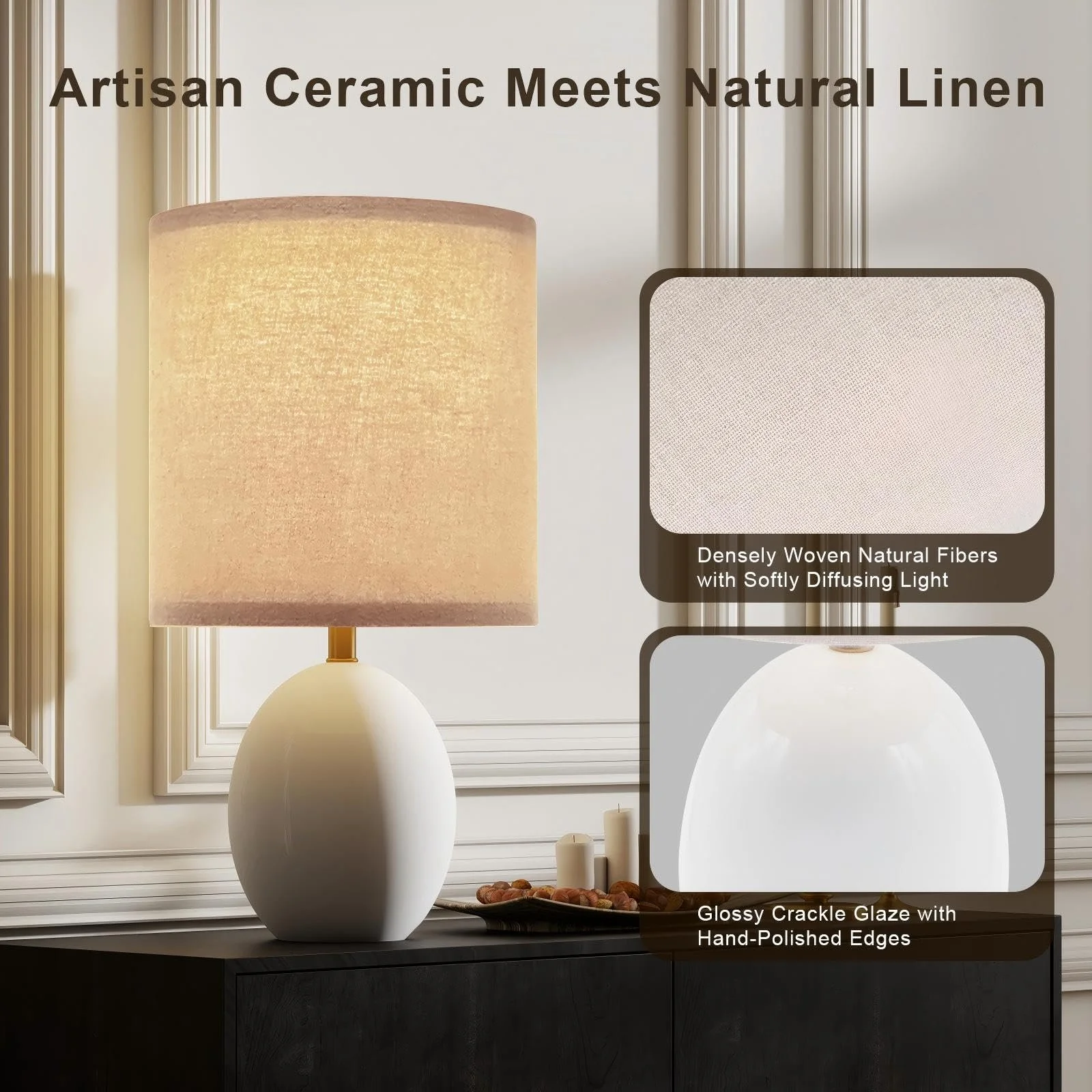 Настольная лампа Dawnwake Комплект из 2 шт. Керамическая 44 см E26 Белая, фото №5