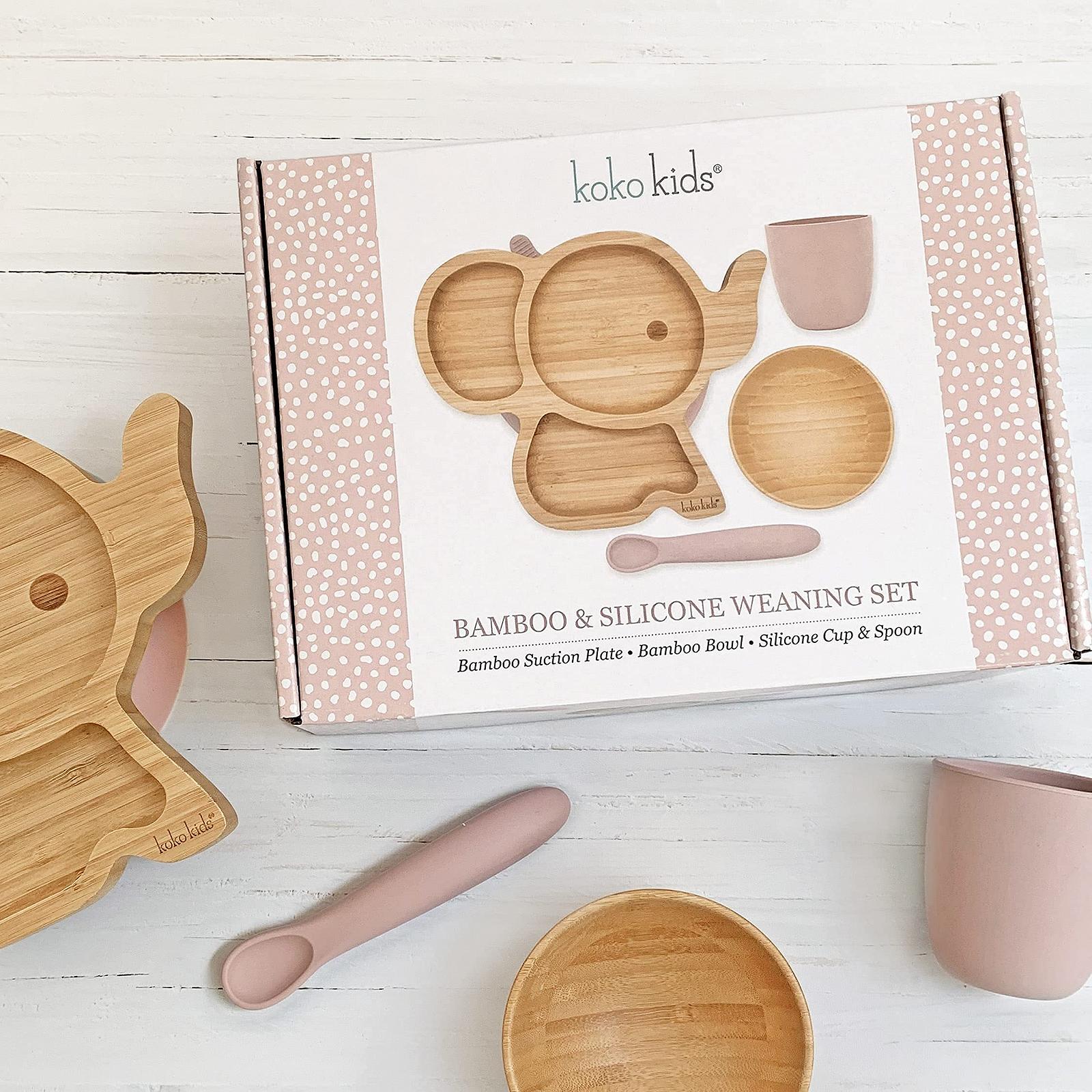 Набор для прикорма из бамбука и силикона Elephant: тарелка на присоске, бамбуковая миска, силиконовая чашка и ложка, розовый, фото №7 Набор для прикорма из бамбука и силикона Elephant: тарелка на присоске, бамбуковая миска, силиконовая чашка и ложка, розовый, фото №7