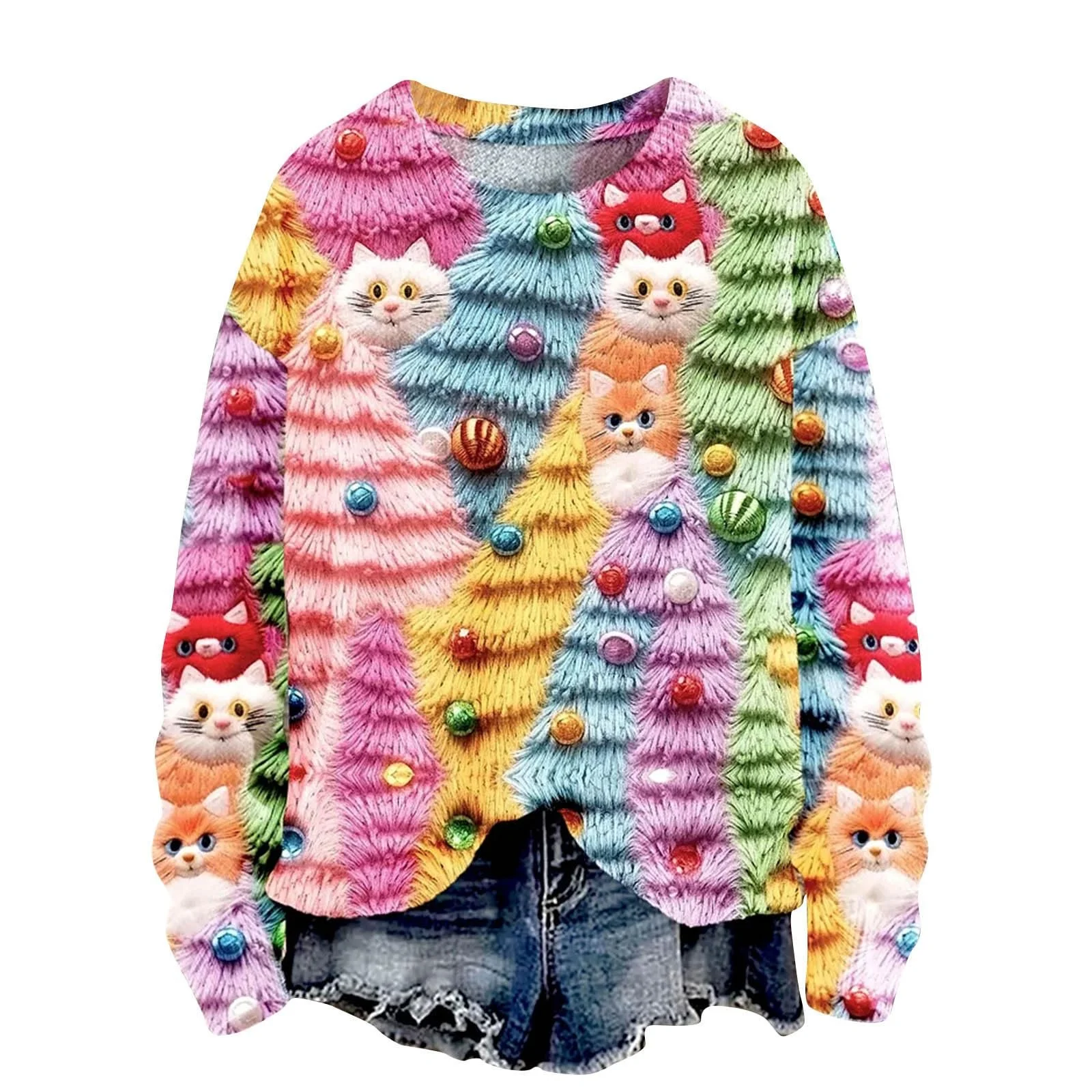 Рождественская кофта Женская с длинными рукавами Рождественский принт Рождественский джемпер Рождественская кофта Круглый вырез Рождественский джемпер Рождественские топы Рождественская кофта Красивая блузка, фото №4