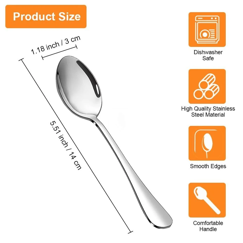 Ложка Кавова з нержавіючої сталі 14 cm, набір 12 штук, Дзеркальна поліровка, фото №2