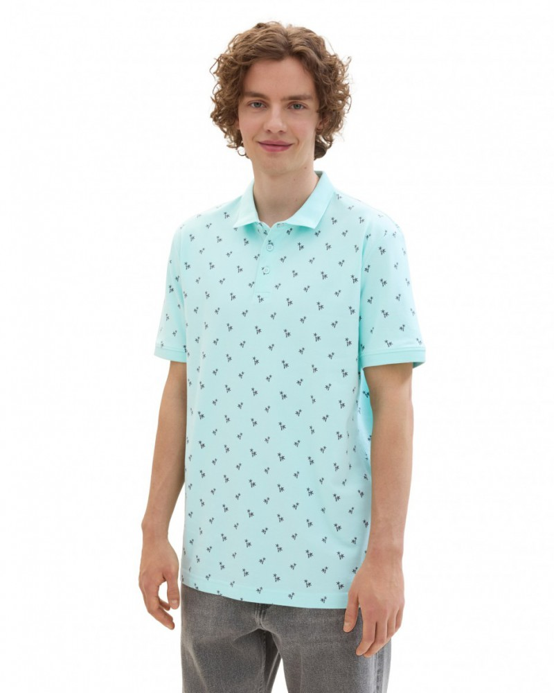 Поло Men's Polo with Palm Pattern 1042114ХХ35504 Tom Tailor Блакитний L, фото №1