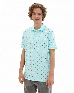 Поло Men's Polo with Palm Pattern 1042114ХХ35504 Tom Tailor Блакитний M - Фото 1