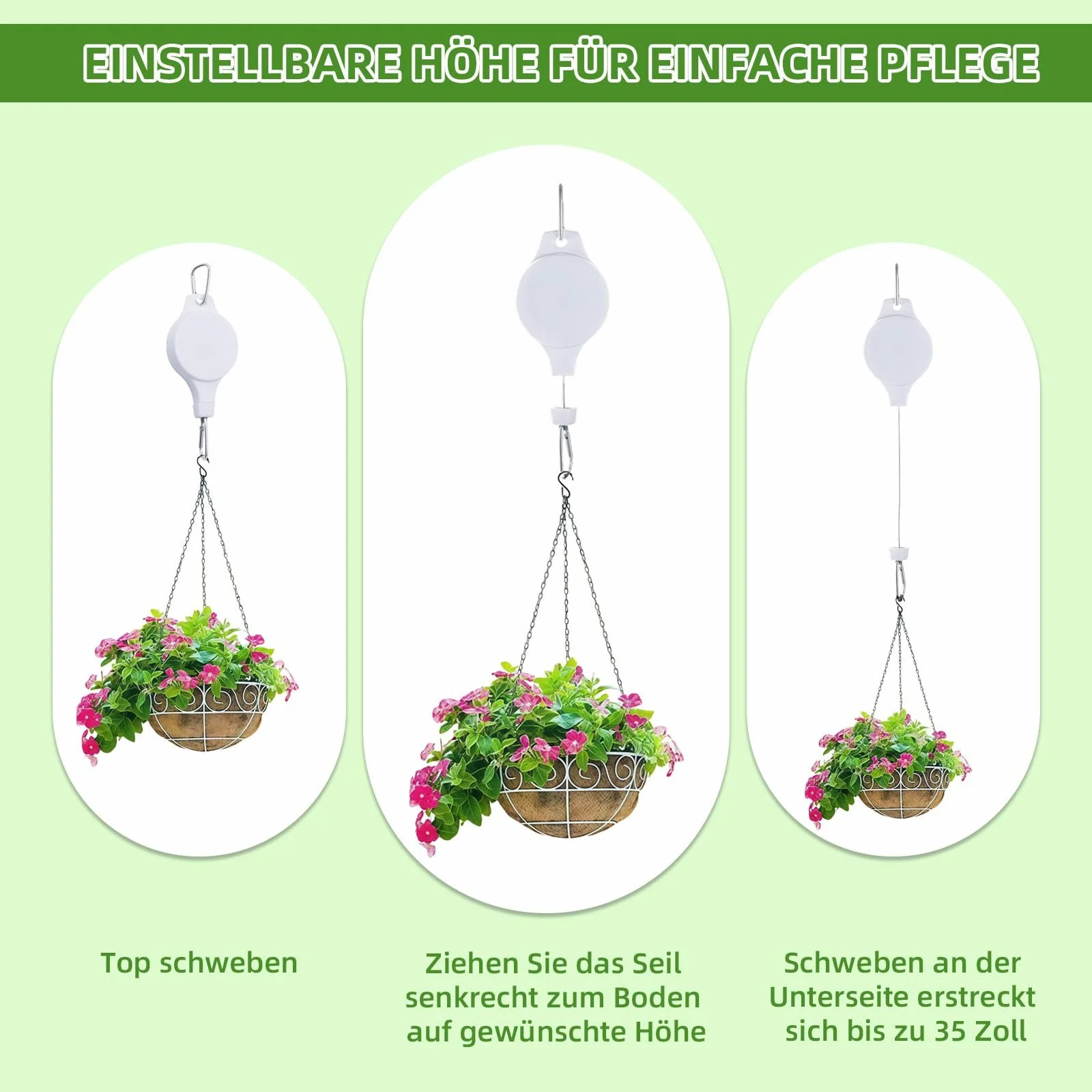 Регулируемые подвесы для растений 2 шт. 1-15 кг белые, фото №3