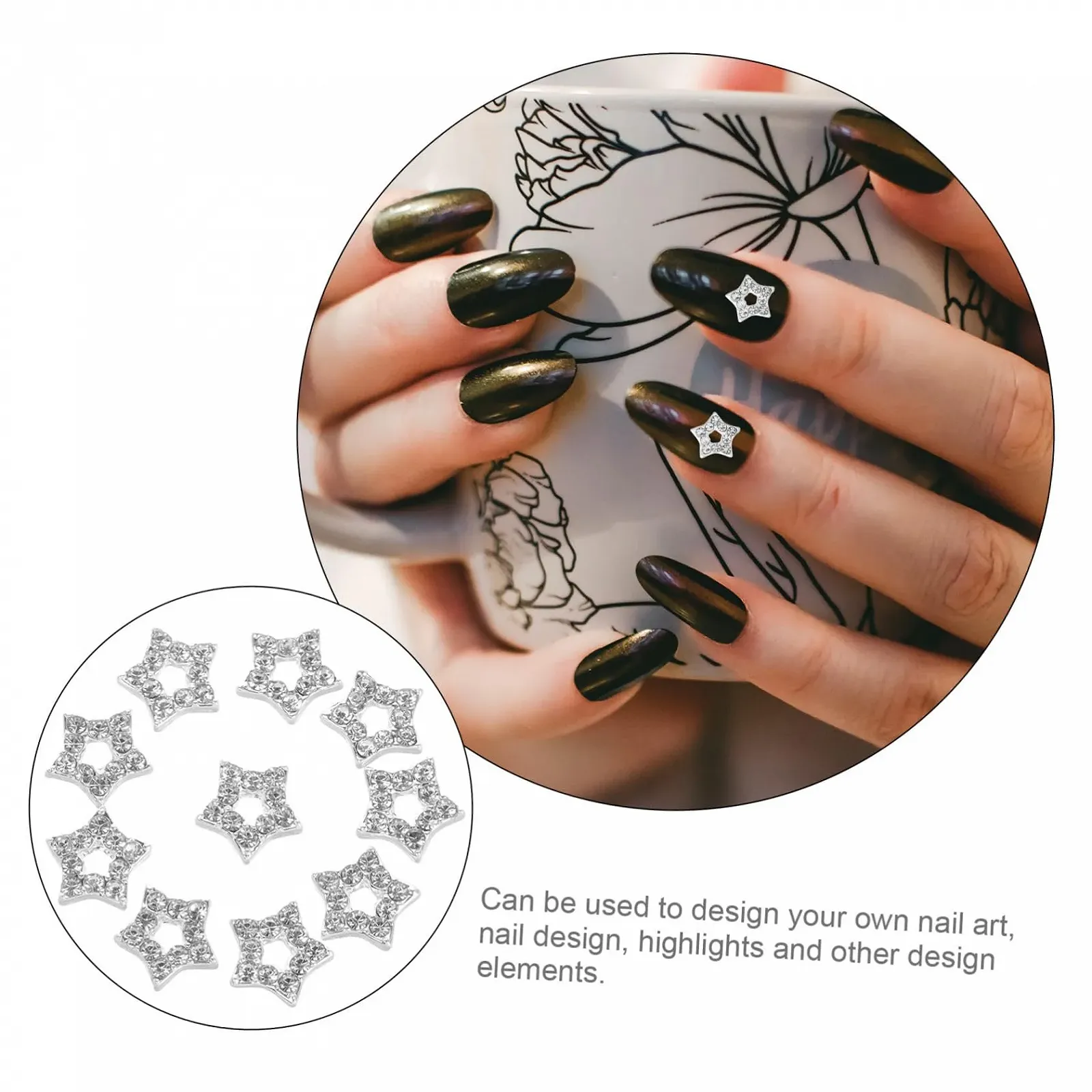 Подвеска для ногтей FRCOLOR, 10 шт., серебристый цинковый сплав, фото №6