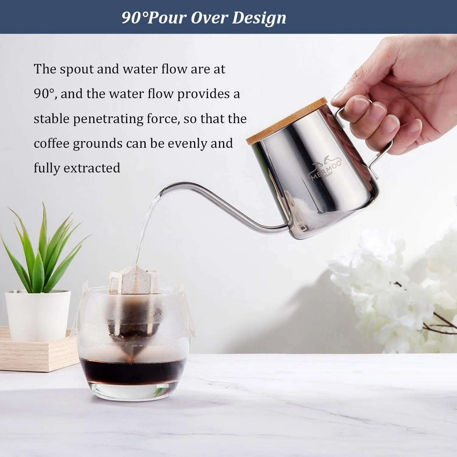 Кавник MERMOO YILAN Gooseneck 350 мл з нержавіючої сталі Gooseneck Кавоварка Pour Over, фото №7