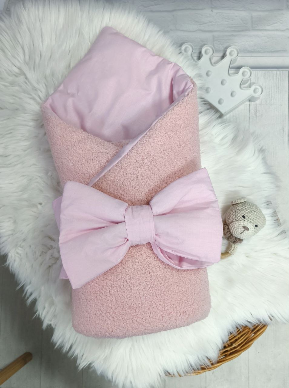 Конверт для новонародженого та людина демісезон Тедді пудра (А00063), фото №3