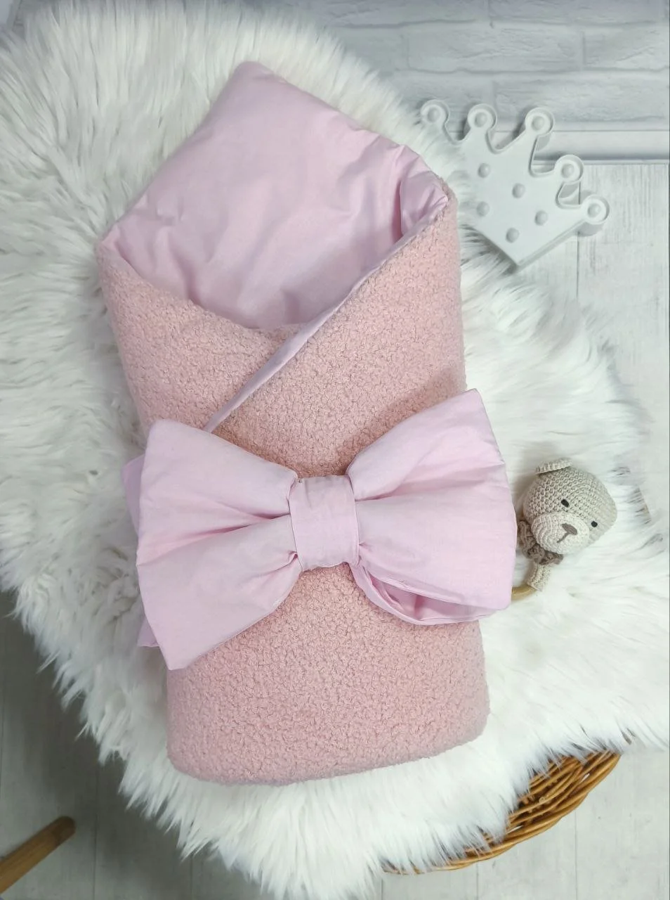 Конверт для новонародженого та людина демісезон Тедді пудра (А00063), фото №3