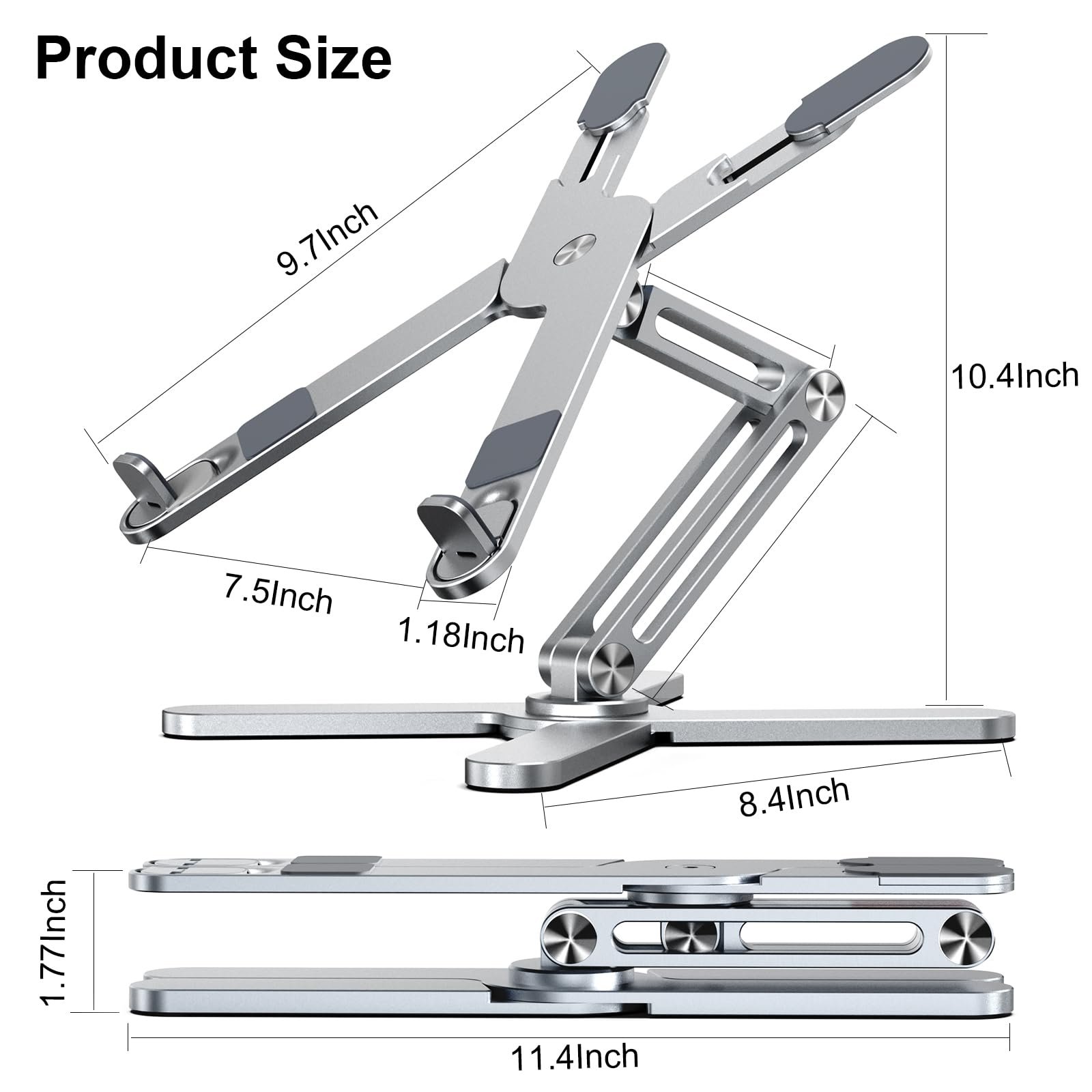 Регульована Підставка для Ноутбука LIENS з Обертовою на 360 Градусів Основою Сріблястий, фото №6