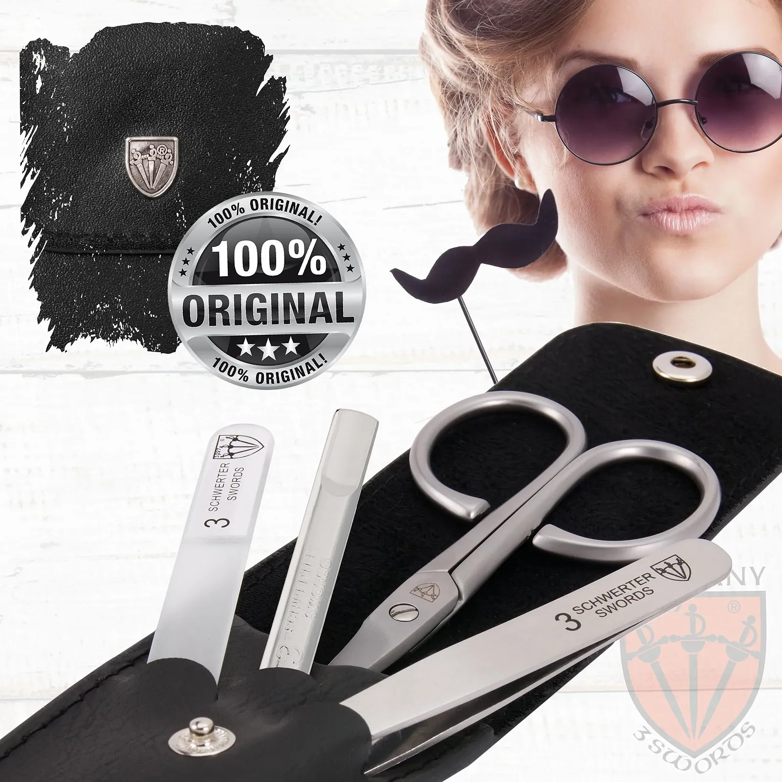 Набор для маникюра 3 Swords Nostalgie 3 предмета, в чехле из натуральной кожи Black, фото №5