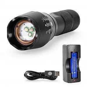 Ліхтар 3-колірний (червоний, зелений, білий) LED Інтегрований Водонепроникний з регульованим фокусом з акумулятором 2200 мАг та USB зарядним пристроєм для риболовлі, походів, кемпінгу - Фото 1