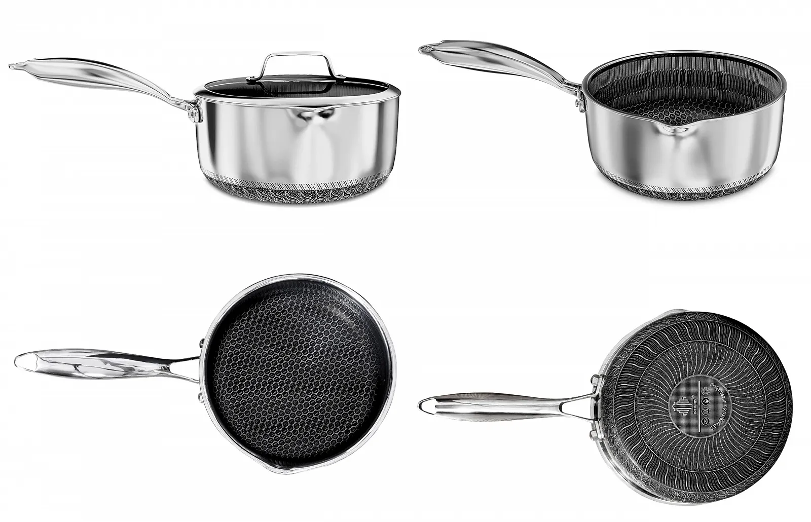 Каструля Non Stick 20 см/2 л з кришкою для індукційних, газових, електричних плит з носиком, термостійкою ручкою, стійка до подряпин, фото №8