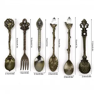 Ложка для кофе Винтажный Набор 6 шт Retro Zinc Alloy Dessert Coffee Table Tableware Зеленая бронза synthetic.ua - Фото 1