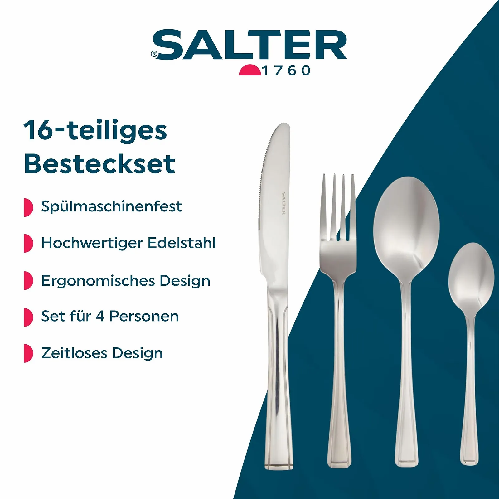 Набір столових приборів Salter Elegance Buxton, 16 предметів, нержавіюча сталь, фото №2 Набір столових приборів Salter Elegance Buxton, 16 предметів, нержавіюча сталь, фото №2
