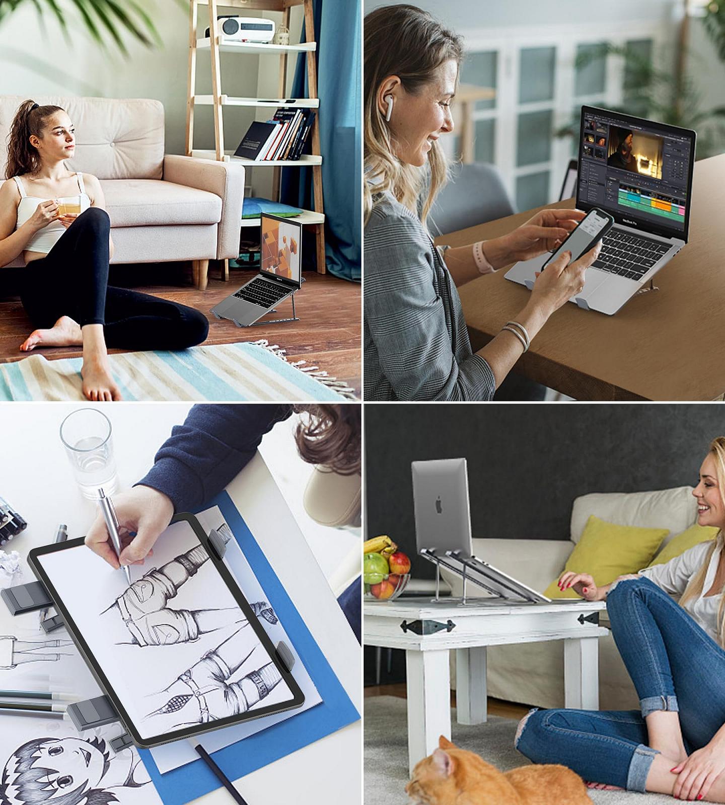 Подставка для ноутбука BHHB, 6 уровней, регулируемая высота, складная вентилируемая алюминиевая подставка, совместимая с MacBook, iPad и другими ноутбуками 9 ~ 17 дюймов, фото №7