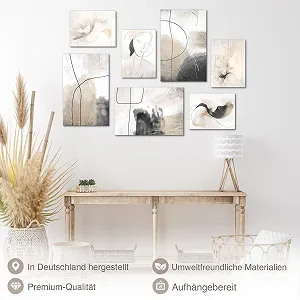 Набір картин Novart N028672a Абстракція Бежево-сірий полотно MDF 110 г/м² 7 мм synthetic.ua - Фото 1