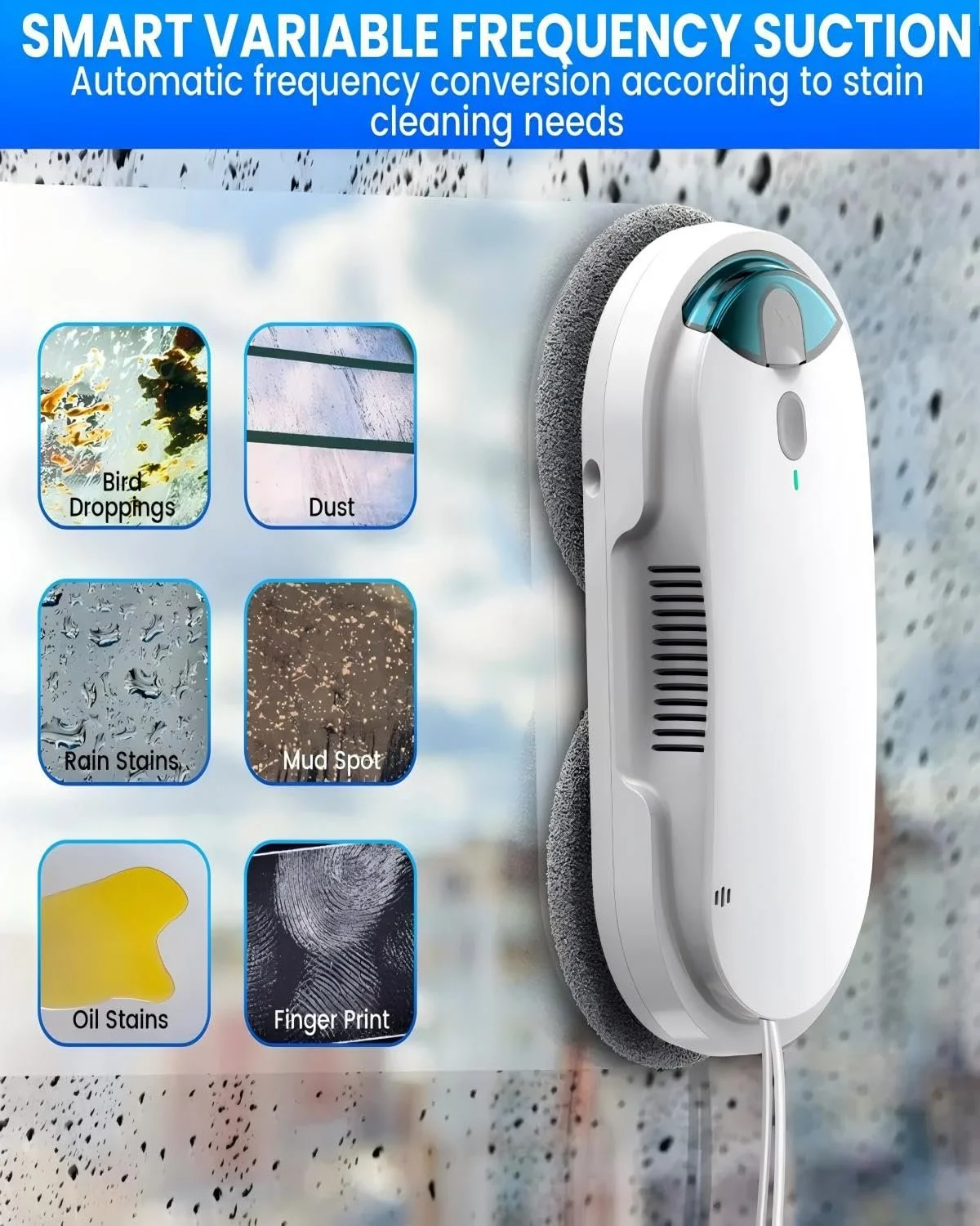 Робот для миття вікон HIXZAP з двонаправленим ультразвуковим розпиленням води, резервуаром для води 85 мл, потужним всмоктуванням та датчиком тиску повітря для ретельного очищення, фото №8 Робот для миття вікон HIXZAP з двонаправленим ультразвуковим розпиленням води, резервуаром для води 85 мл, потужним всмоктуванням та датчиком тиску повітря для ретельного очищення, фото №8