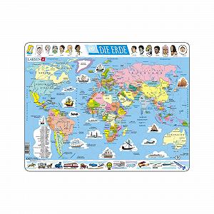 Пазл Larsen K1 The Earth Політична карта світу (німецьке видання), рамка-пазл, 107 деталей - Фото 1