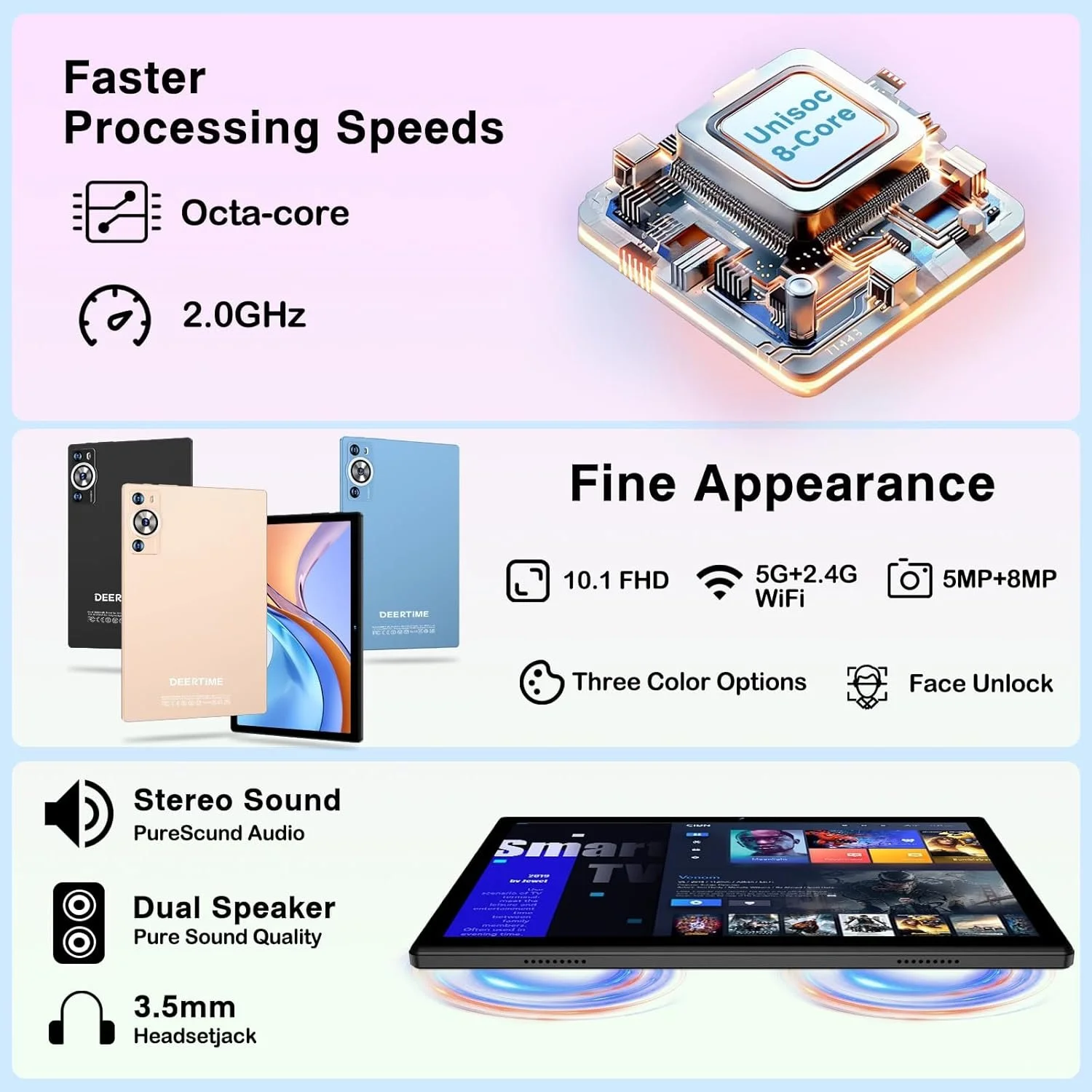 Планшет 10.1" DEERTIME E9 6+16/128Gb Android 14 8000 mAh Черный, фото №2