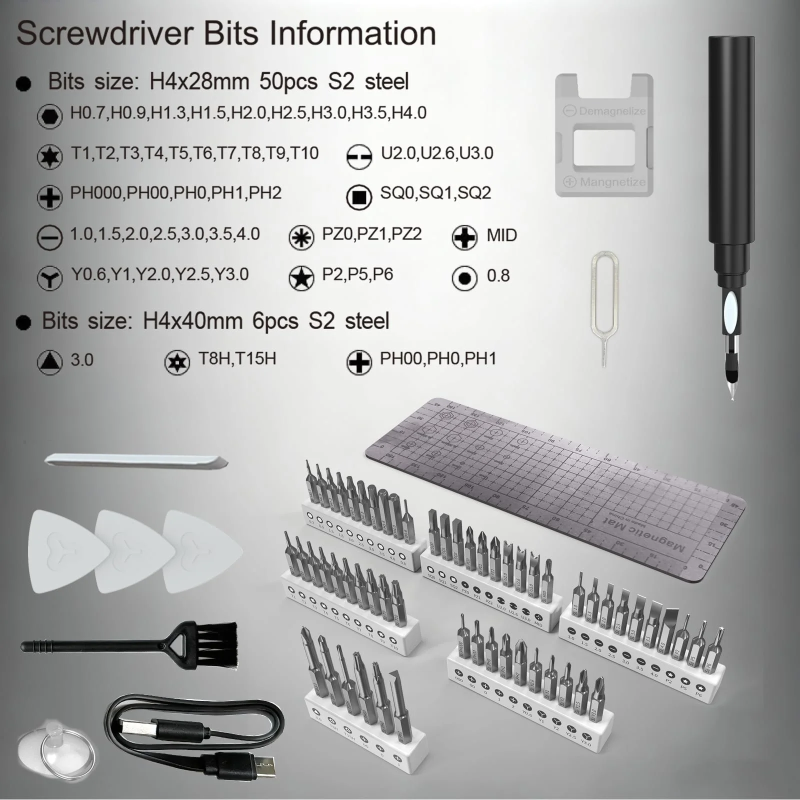 Набір акумуляторних прецизійних викруток 66 в 1 56 біт LED Чорний, фото №2