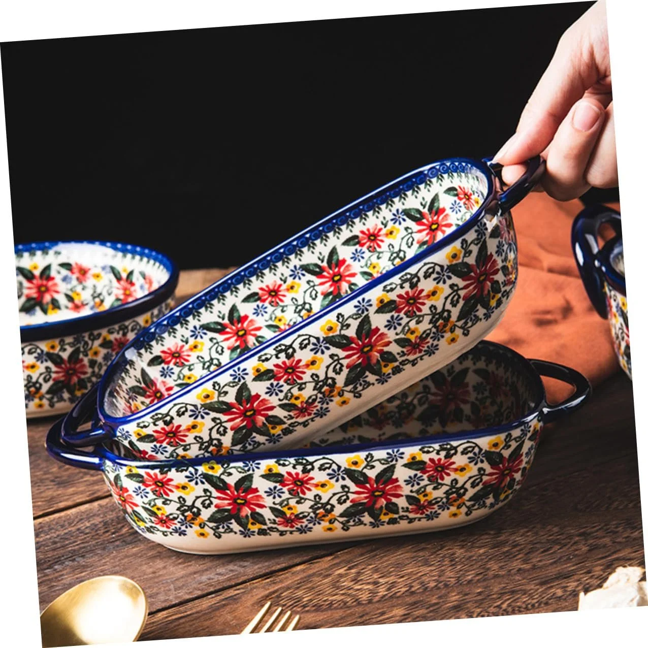 Форма для запекания DECHOUS Прямоугольная керамическая с ручками термостойкая, фото №6