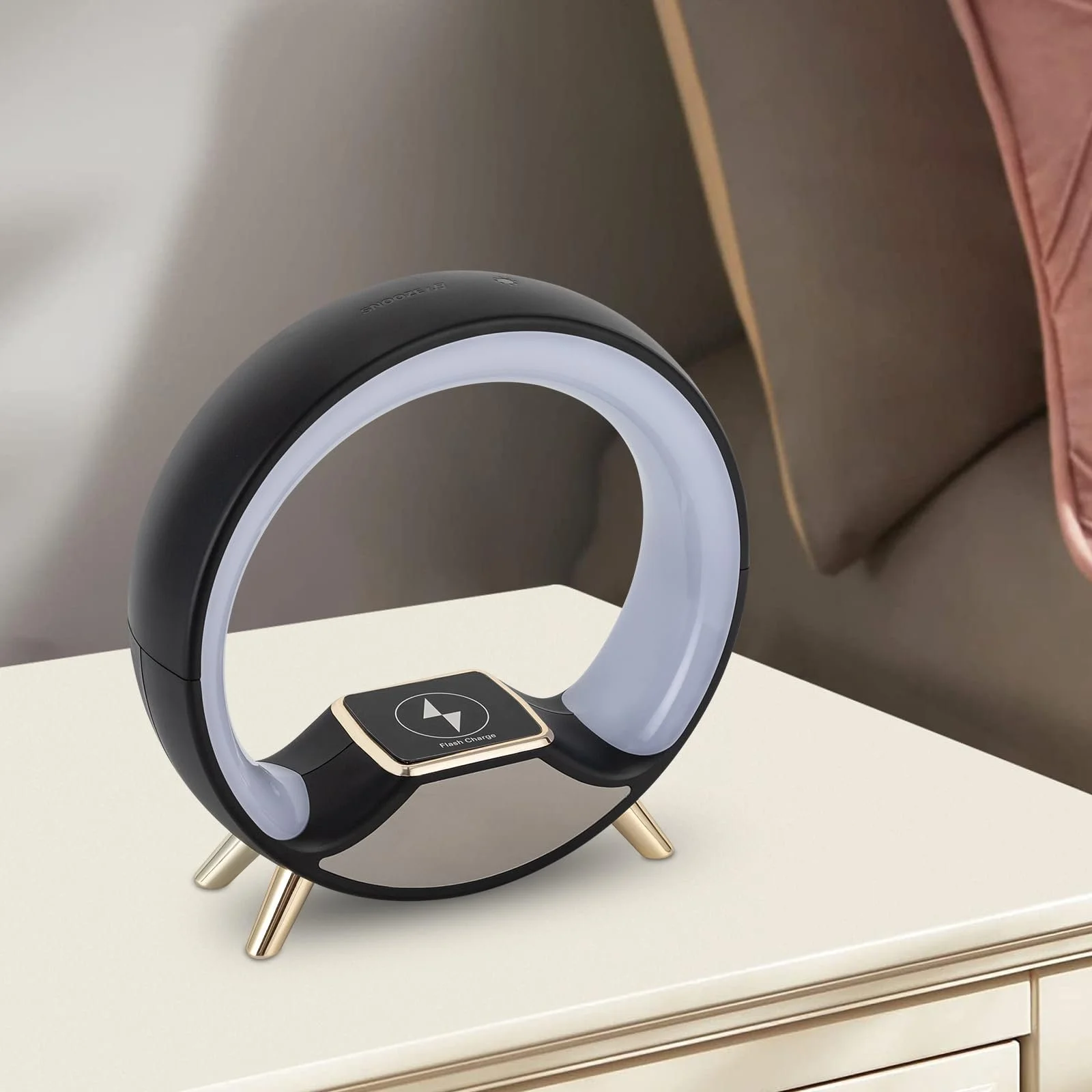 Настільна лампа нічник акумуляторна USB з Bluetooth-колонкою та будильником LED, фото №6