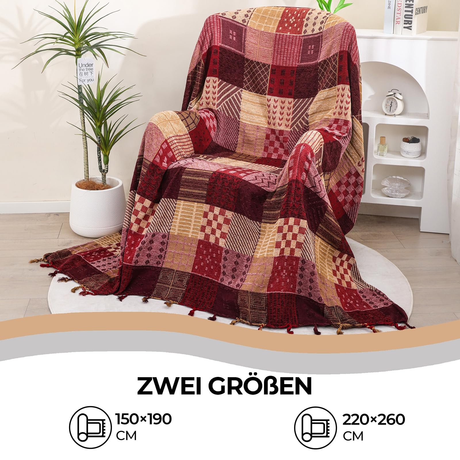 Покривало ткане Chenille HOORDRY Візерунок, двосторонній плед з бахромою, фото №4