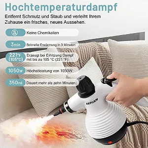 Пароочисник AKPIAN 1050Вт 350мл ручний з набором аксесуарів 10 шт. synthetic.ua - Фото 1