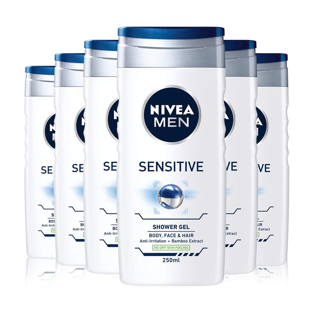 Гель для душа NIVEA FOR MEN SENSITIVE для тела, лица и волос 6 x 250 мл, фото №1
