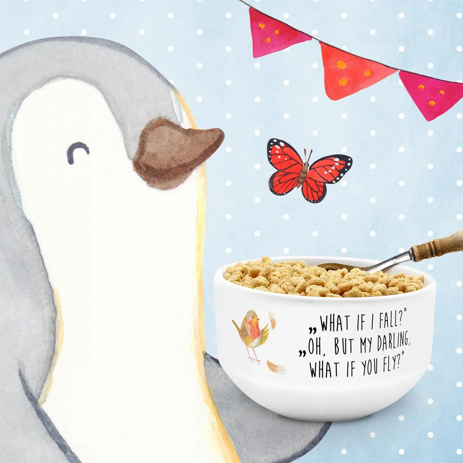 Миска для хлопьев Mr. & Mrs. Panda Малиновка Перья Белый, фото №2