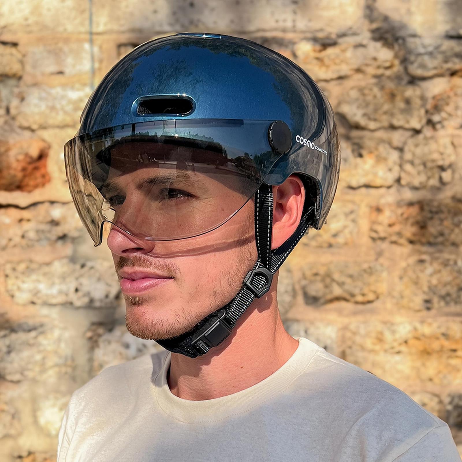 Шлем Cosmo Connected Fusion Smart Bike и Scooter с козырьком, размер для взрослых - указатель поворота, автоматический стоп-сигнал, раздельная поездка, обнаружение падения, фото №5